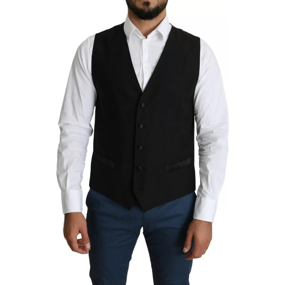Dolce & Gabbana Black Wool Men Formal Waistcoat Vest