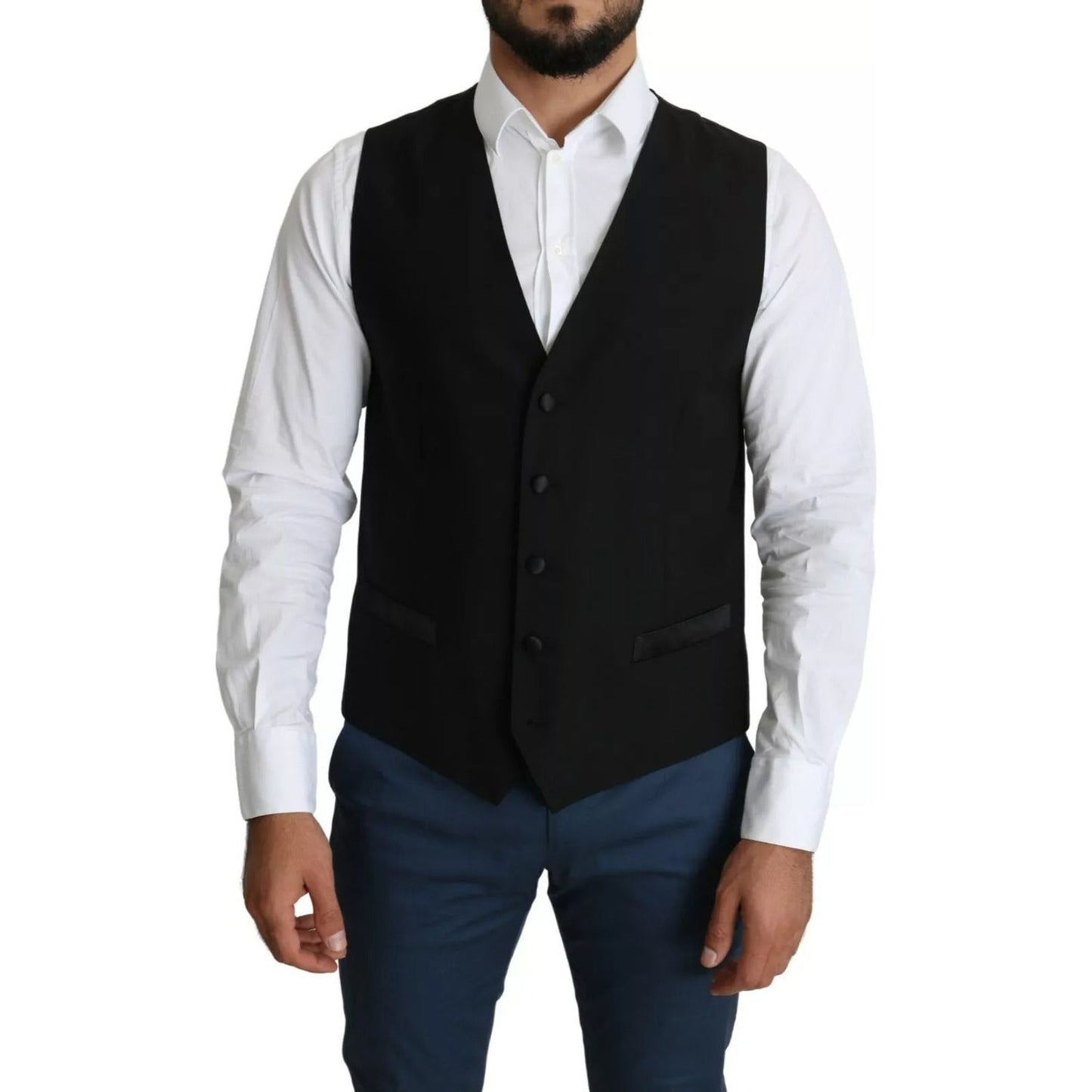 Dolce & Gabbana Black Wool Men Formal Waistcoat Vest