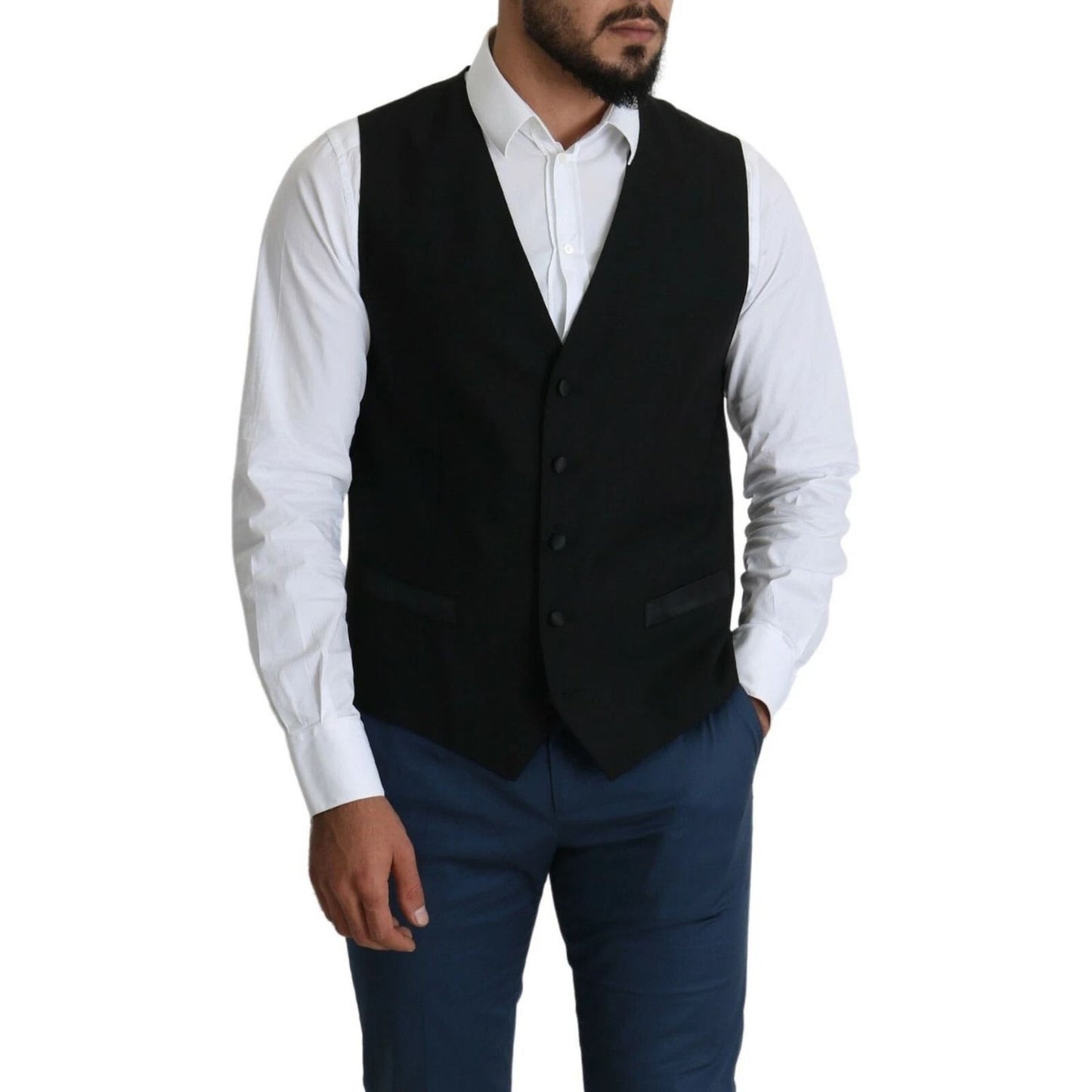 Dolce & Gabbana Black Wool Men Formal Waistcoat Vest