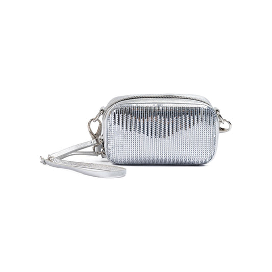 Dsquared² Silver Paillettes and Leather Clutch Bag