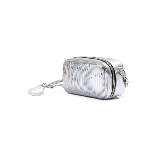 Dsquared² Silver Paillettes and Leather Clutch Bag