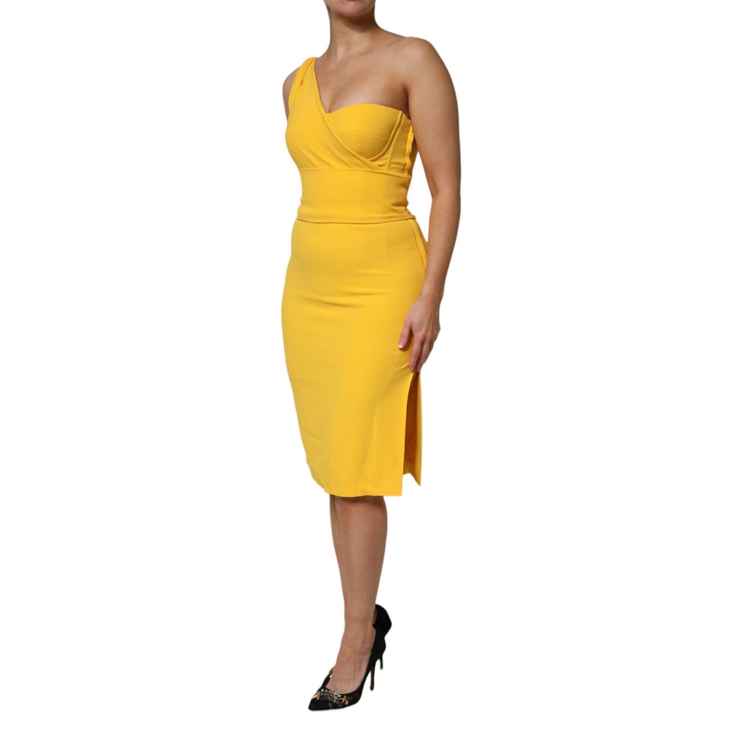 Dolce & Gabbana Yellow One Shoulder Side Slit Sheath Dress Dolce & Gabbana