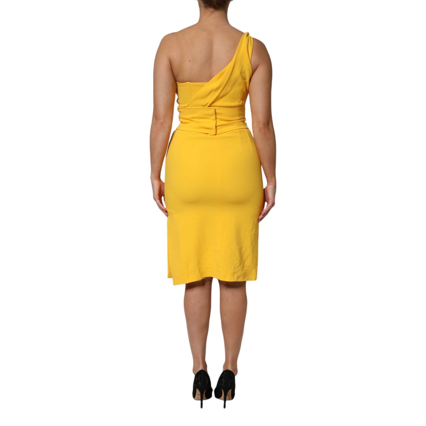 Dolce & Gabbana Yellow One Shoulder Side Slit Sheath Dress Dolce & Gabbana