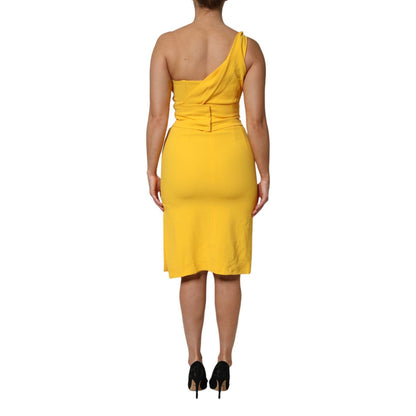 Dolce & Gabbana Yellow One Shoulder Side Slit Sheath Dress Dolce & Gabbana