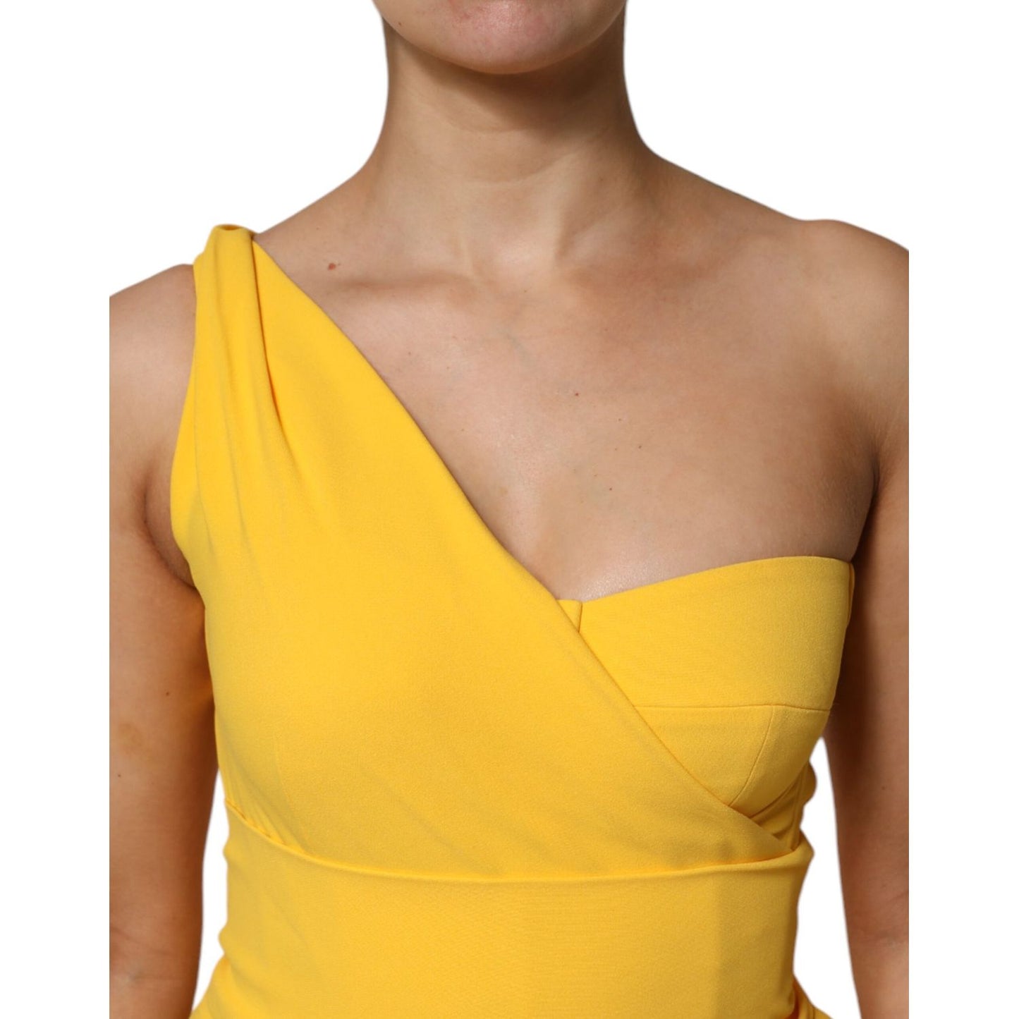 Dolce & Gabbana Yellow One Shoulder Side Slit Sheath Dress Dolce & Gabbana