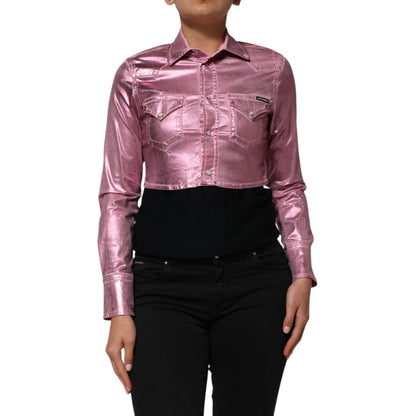 Dolce & Gabbana Pink Cotton Stretch Collared Cropped Jacket