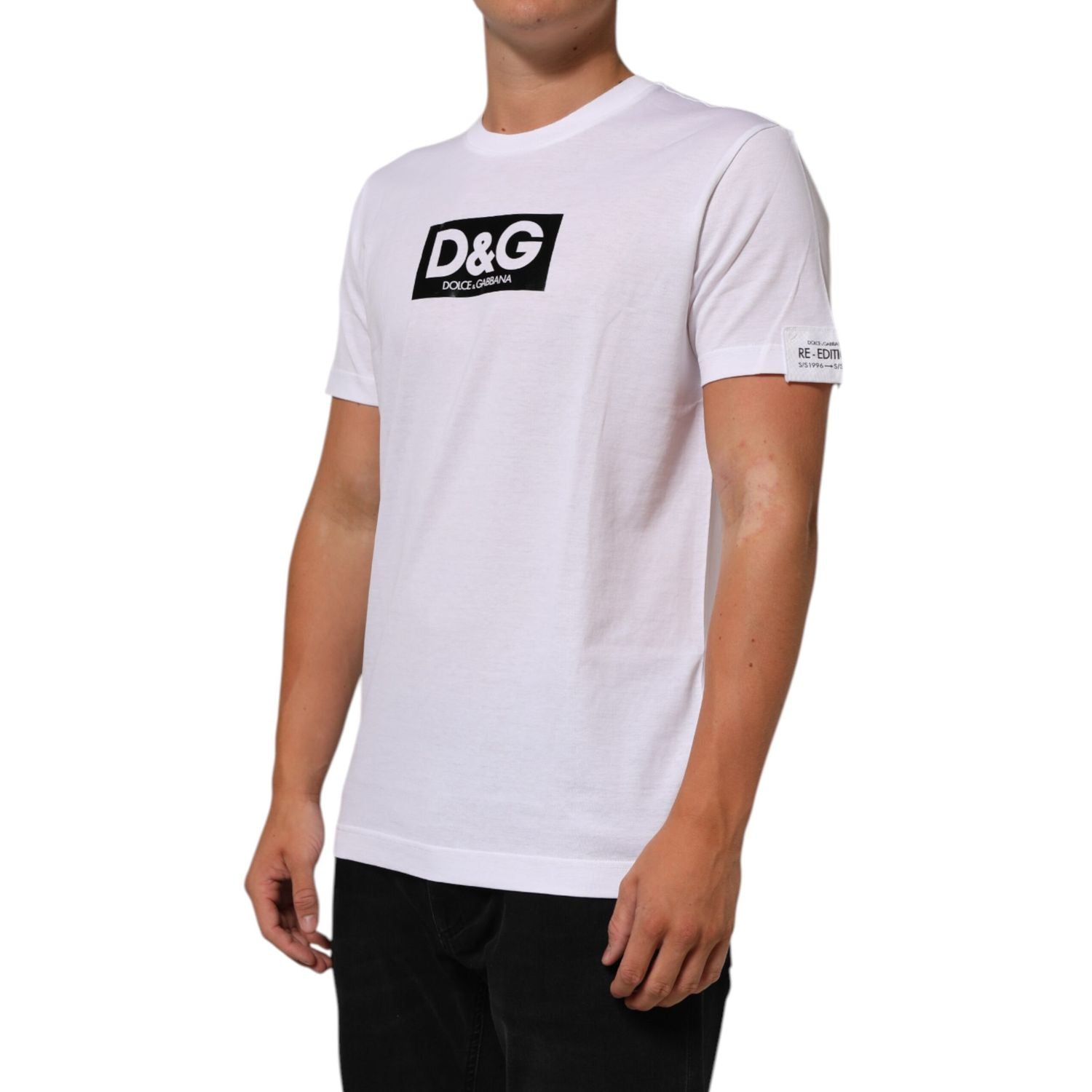 Dolce & Gabbana White Logo Print Cotton Crew Neck T-shirt