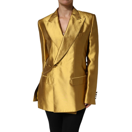 Dolce & Gabbana Gold Satin Long Sleeves Blazer Coat Jacket Dolce & Gabbana