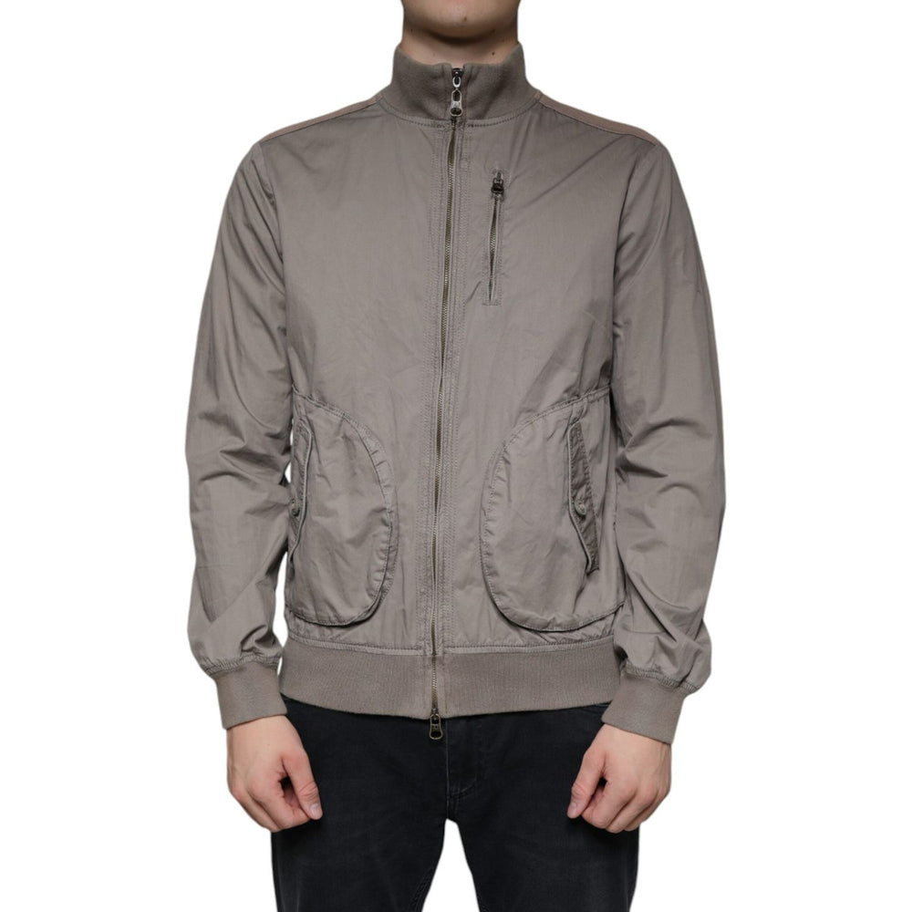 Armani Jeans Brown Cotton Full Zip Bomber Logo Jacket Armani Jeans Dim Gray