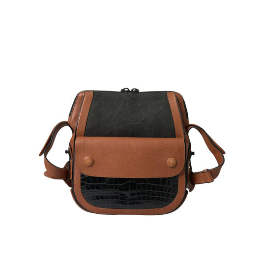 Balenciaga Black Brown Exotic Skin Leather Vertical Crossbody Purse Bag Balenciaga