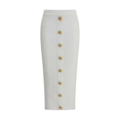 Balmain White Viscose Midi Skirt Balmain
