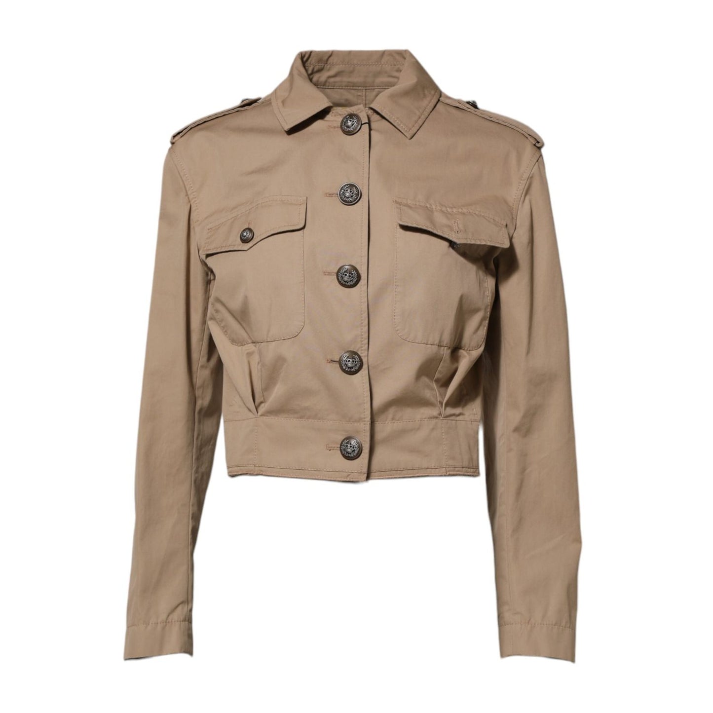 Dolce & Gabbana Beige Cotton Button Up Fitted Cropped Jacket