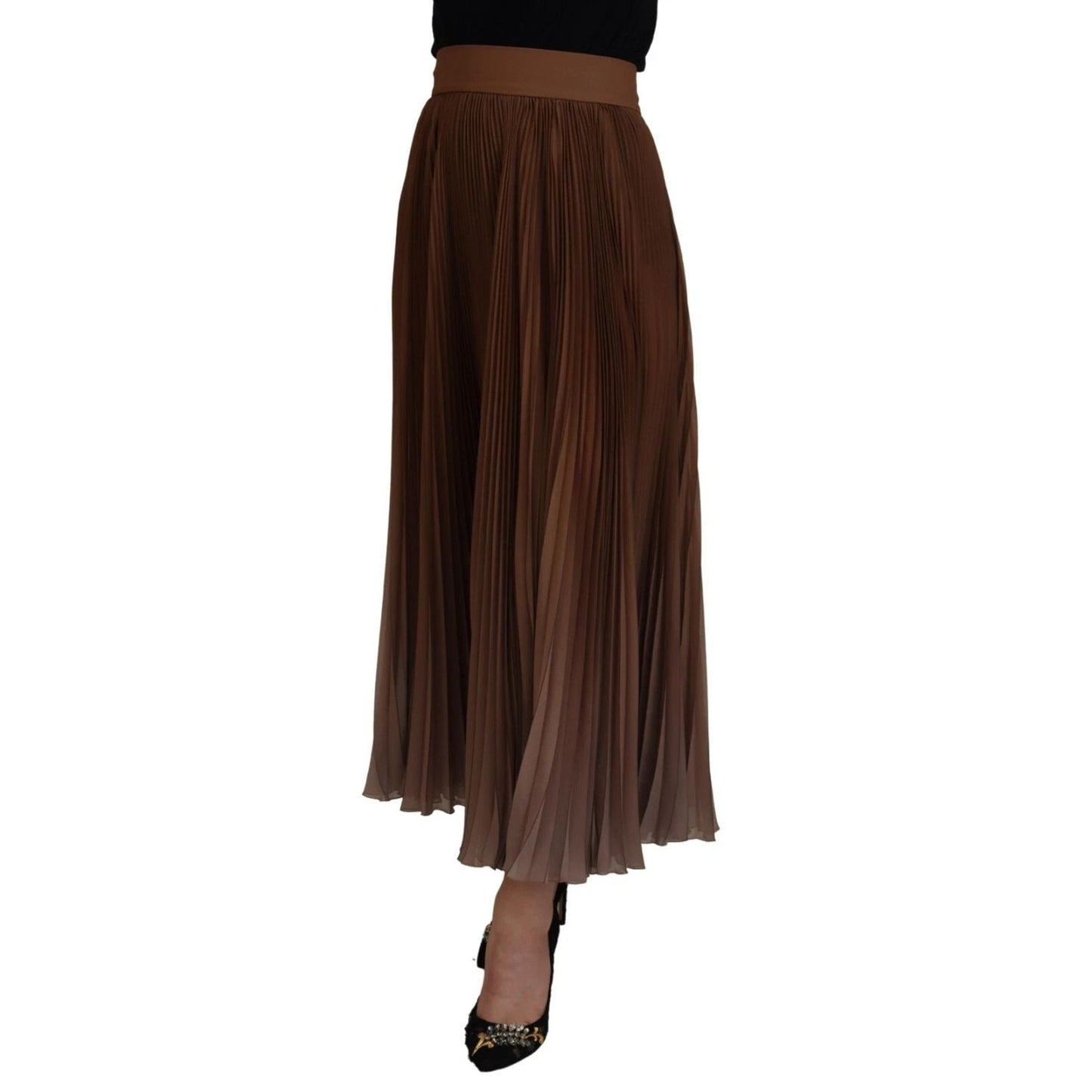 Dolce & Gabbana Beige Longuette Plisse Chiffon Midi Skirt
