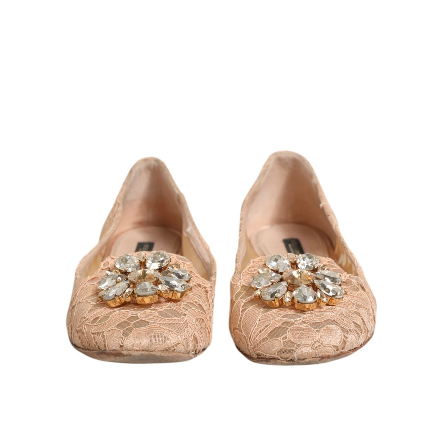 Dolce & Gabbana Beige Taormina Lace Crystals Flats Shoes Dolce & Gabbana
