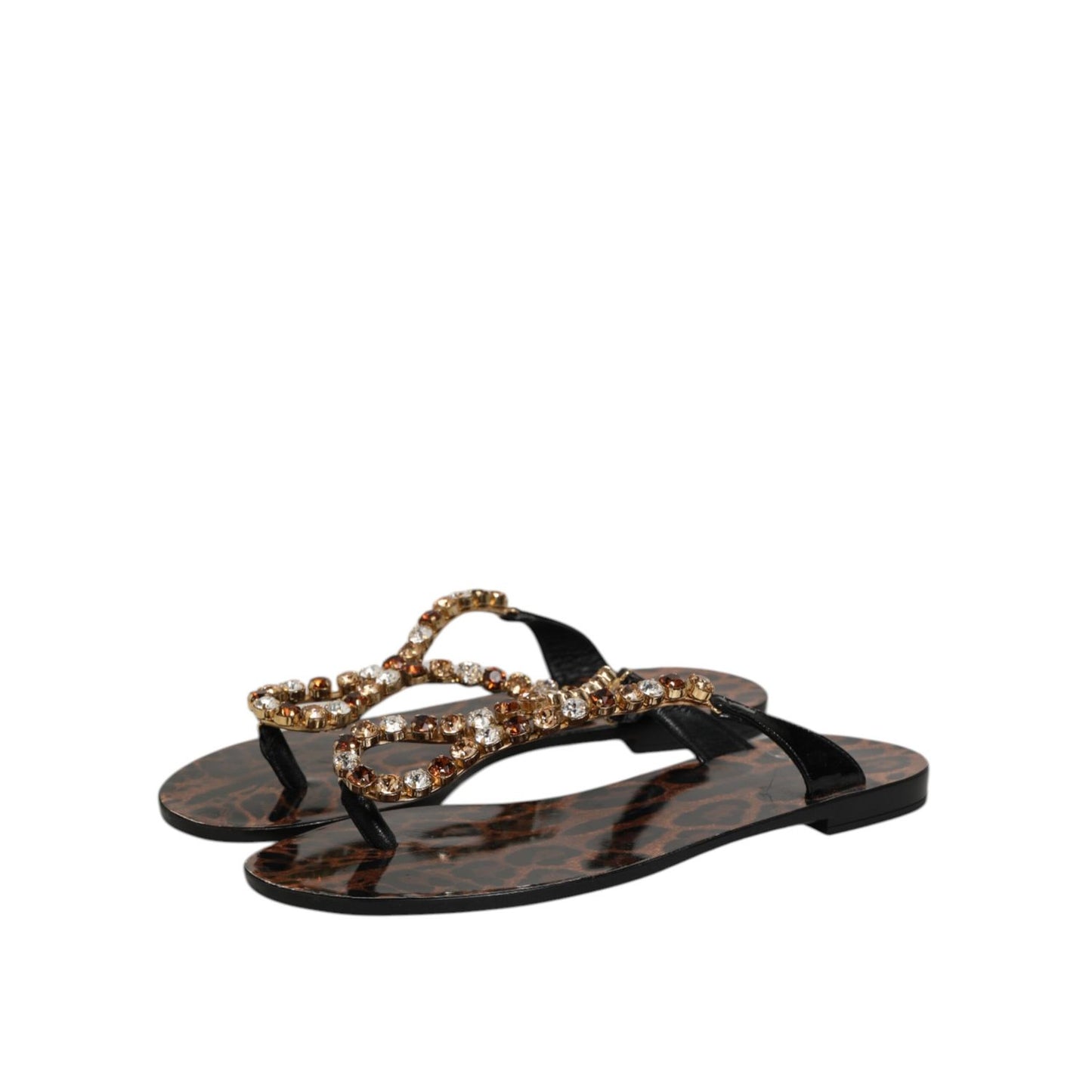 Dolce & Gabbana Black Crystals Flats Sandals Beachwear Shoes Dolce & Gabbana