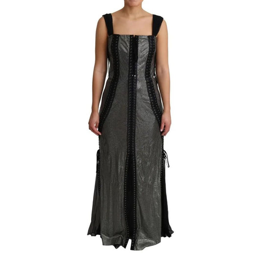 Dolce & Gabbana Black Crystals Lace Up Runway Gown Dress Dolce & Gabbana