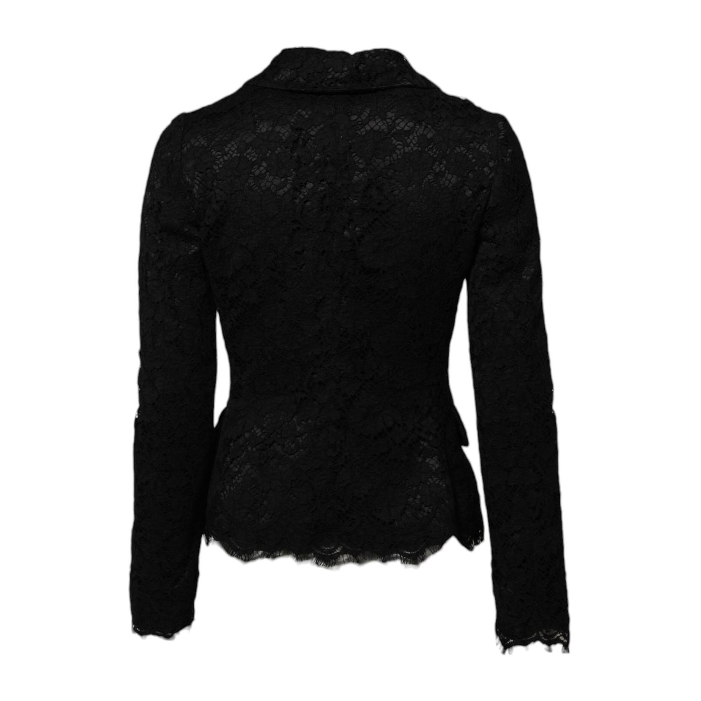Dolce & Gabbana Black Floral Lace Cotton Collared Jacket