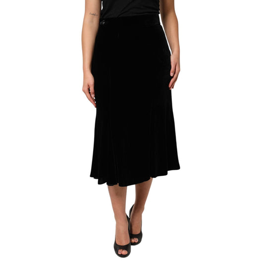 Dolce & Gabbana Black High Waist Fit Flared Midi Skirt Dolce & Gabbana