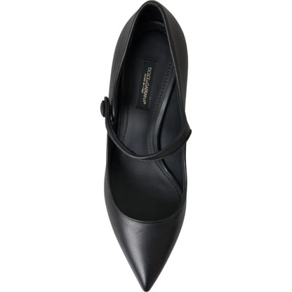 Dolce & Gabbana Black Leather Logo Heels Mary Janes Pumps Shoes