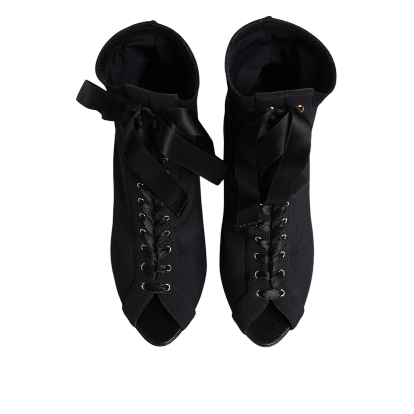 Dolce & Gabbana Black Stiletto Heels Lace Up Boots Shoes