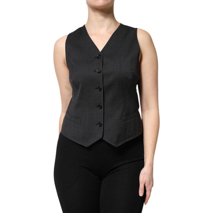 Dolce & Gabbana Black Striped Button Down Sleeveless Vest Top Dolce & Gabbana
