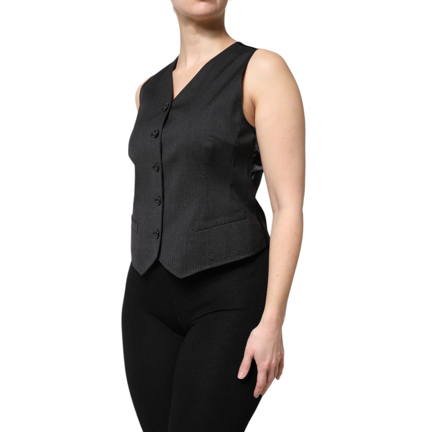 Dolce & Gabbana Black Striped Button Down Sleeveless Vest Top Dolce & Gabbana