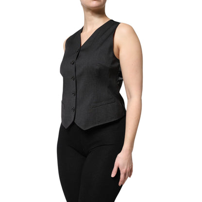 Dolce & Gabbana Black Striped Button Down Sleeveless Vest Top Dolce & Gabbana