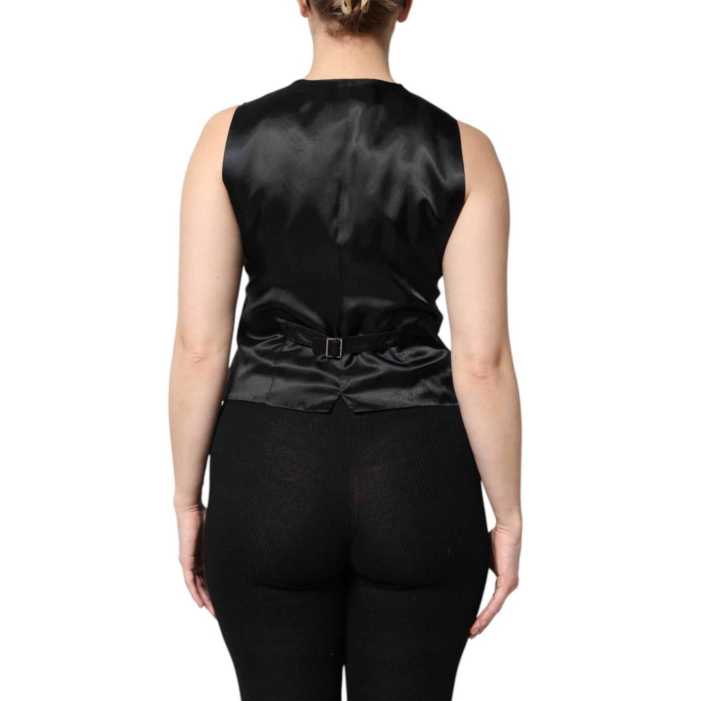 Dolce & Gabbana Black Striped Button Down Sleeveless Vest Top Dolce & Gabbana