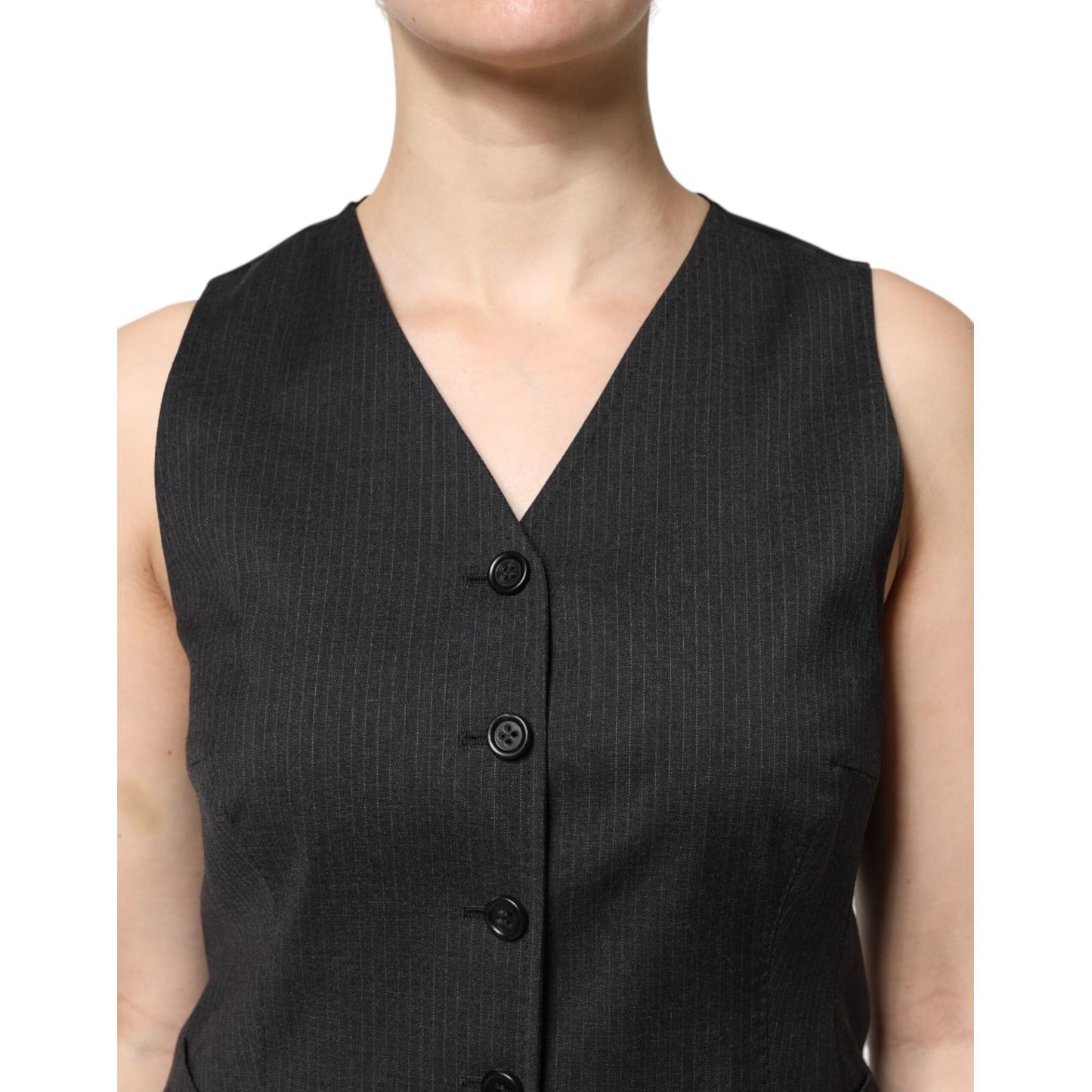 Dolce & Gabbana Black Striped Button Down Sleeveless Vest Top Dolce & Gabbana