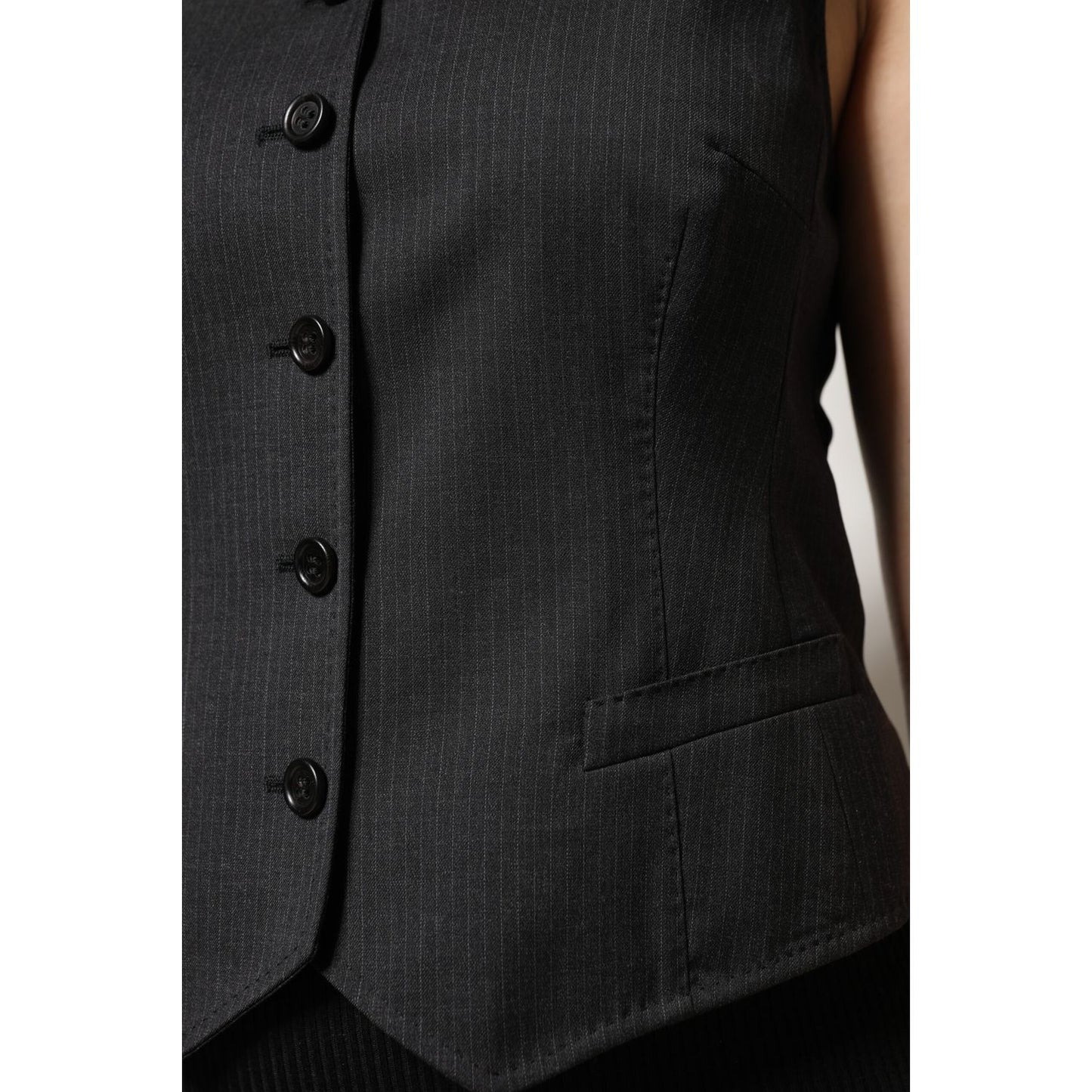 Dolce & Gabbana Black Striped Button Down Sleeveless Vest Top Dolce & Gabbana