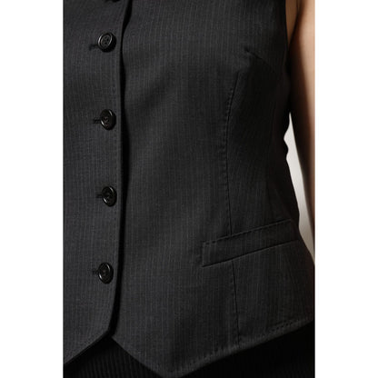 Dolce & Gabbana Black Striped Button Down Sleeveless Vest Top Dolce & Gabbana