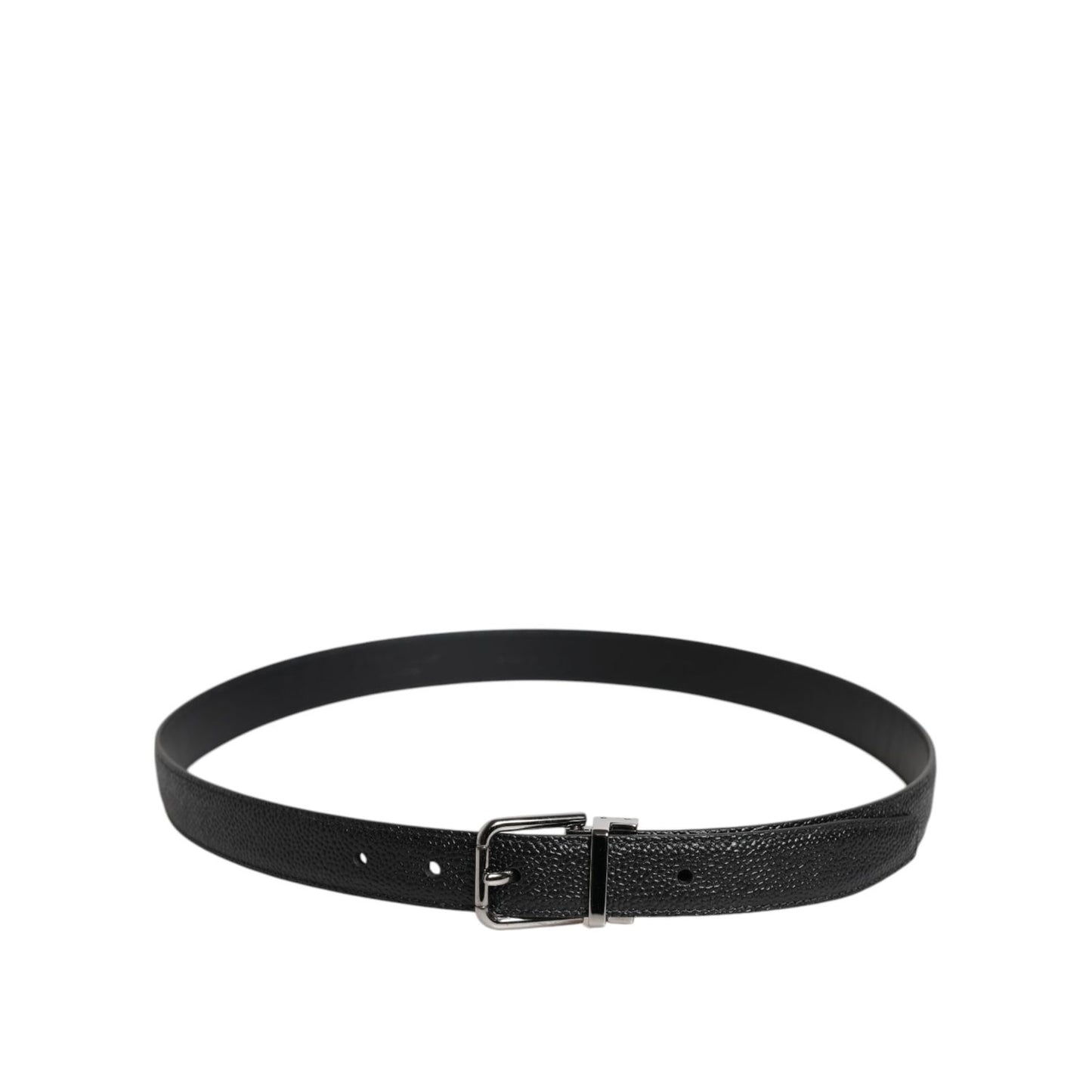 Dolce & Gabbana Black Textured Leather Silver Metal Buckle Men Belt