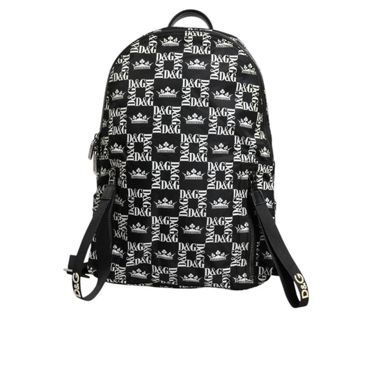 Dolce & Gabbana Black White Crown Printed Nylon School Backpack Bag