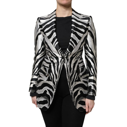 Dolce & Gabbana Black White Polyester Women Blazer Jacket Dolce & Gabbana