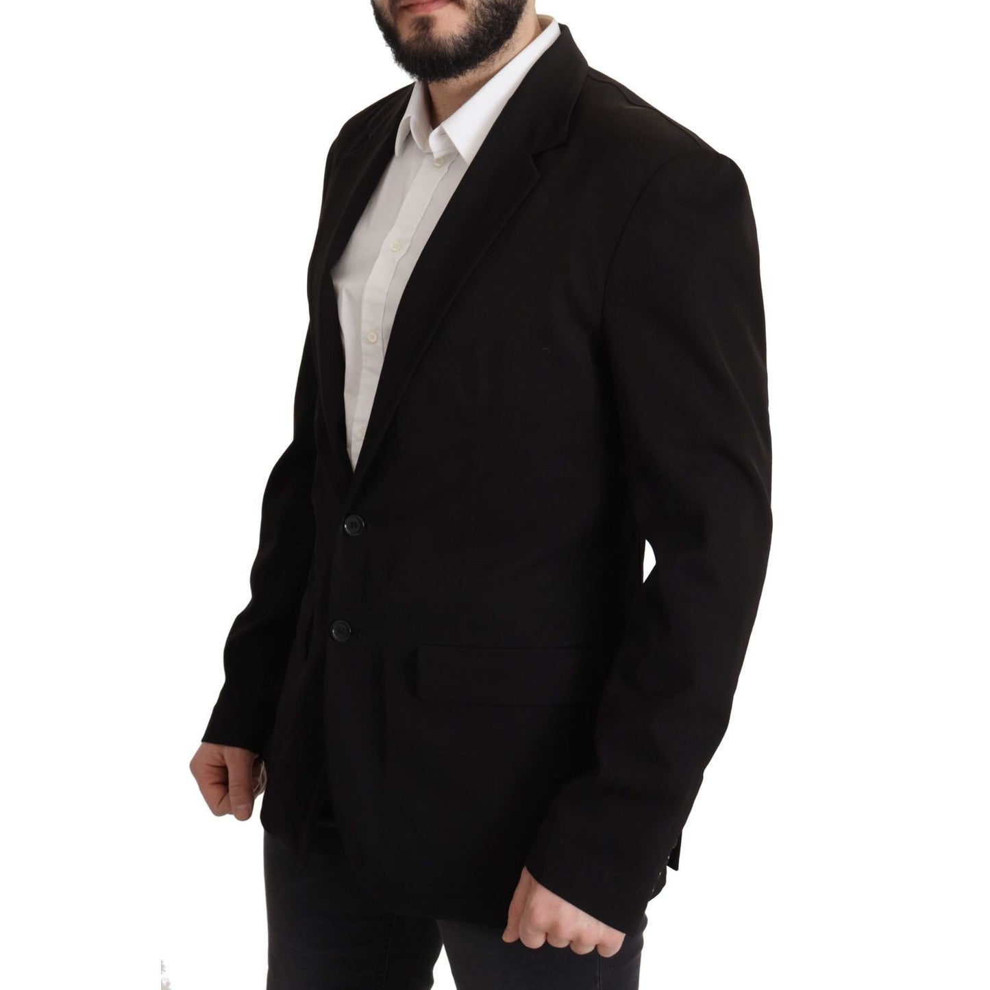 Dolce & Gabbana Black Wool Single Breasted Coat Blazer Dolce & Gabbana