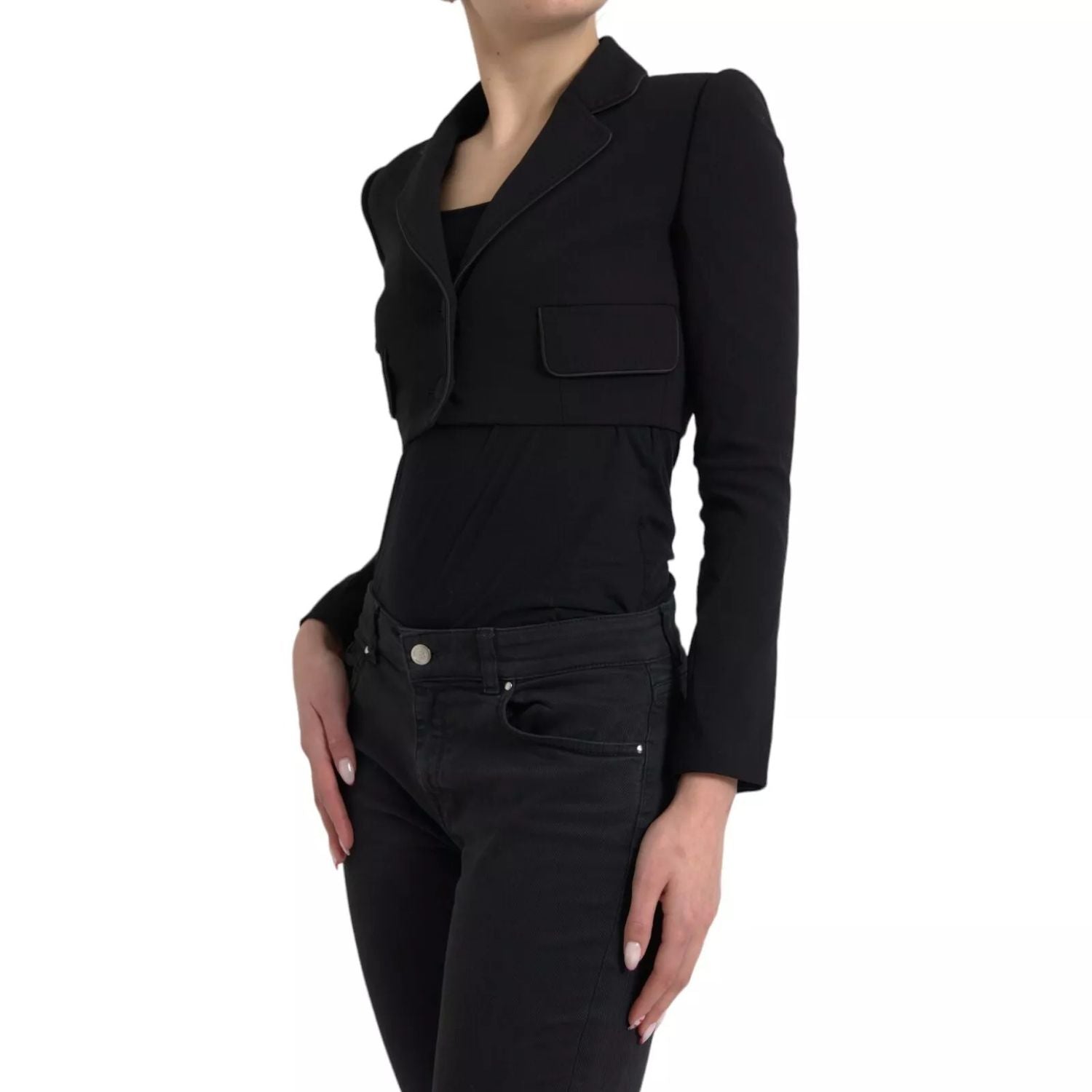 Dolce & Gabbana Black Wool Single Breasted Cropped Jacket