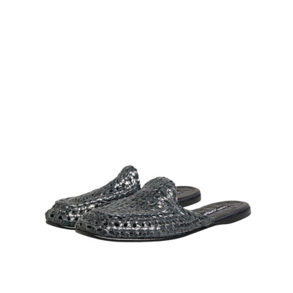 Dolce & Gabbana Blue Woven Slides MULES Men Sandals Shoes Dolce & Gabbana
