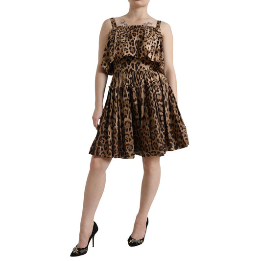 Dolce & Gabbana Brown Leopard Print Sleeveless A-line Dress Dolce & Gabbana