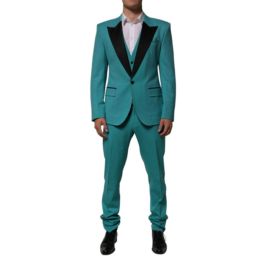Dolce & Gabbana Cyan 3 Piece Wool Silk Blend Suit SICILIA Dolce & Gabbana