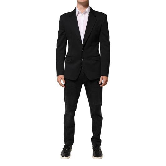 Dolce & Gabbana Dark Blue Cotton Men Jacket Coat Blazer Suit Dolce & Gabbana