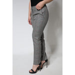 Dolce & Gabbana Gray Plaid Wool Mid Waist Women Tapered Pants Dolce & Gabbana Gray
