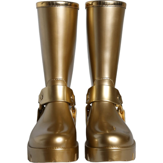 Dolce & Gabbana Metallic Gold Rubber PVC Rain Boots Shoes LA11307-37