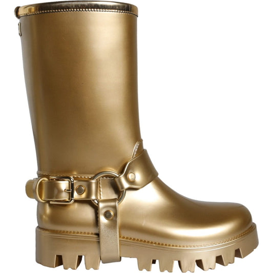 Dolce & Gabbana Metallic Gold Rubber PVC Rain Boots Shoes LA11307-37