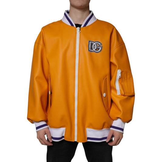 Dolce & Gabbana Orange White Full Zip Jersey Bomber Jacket JKT41305-52