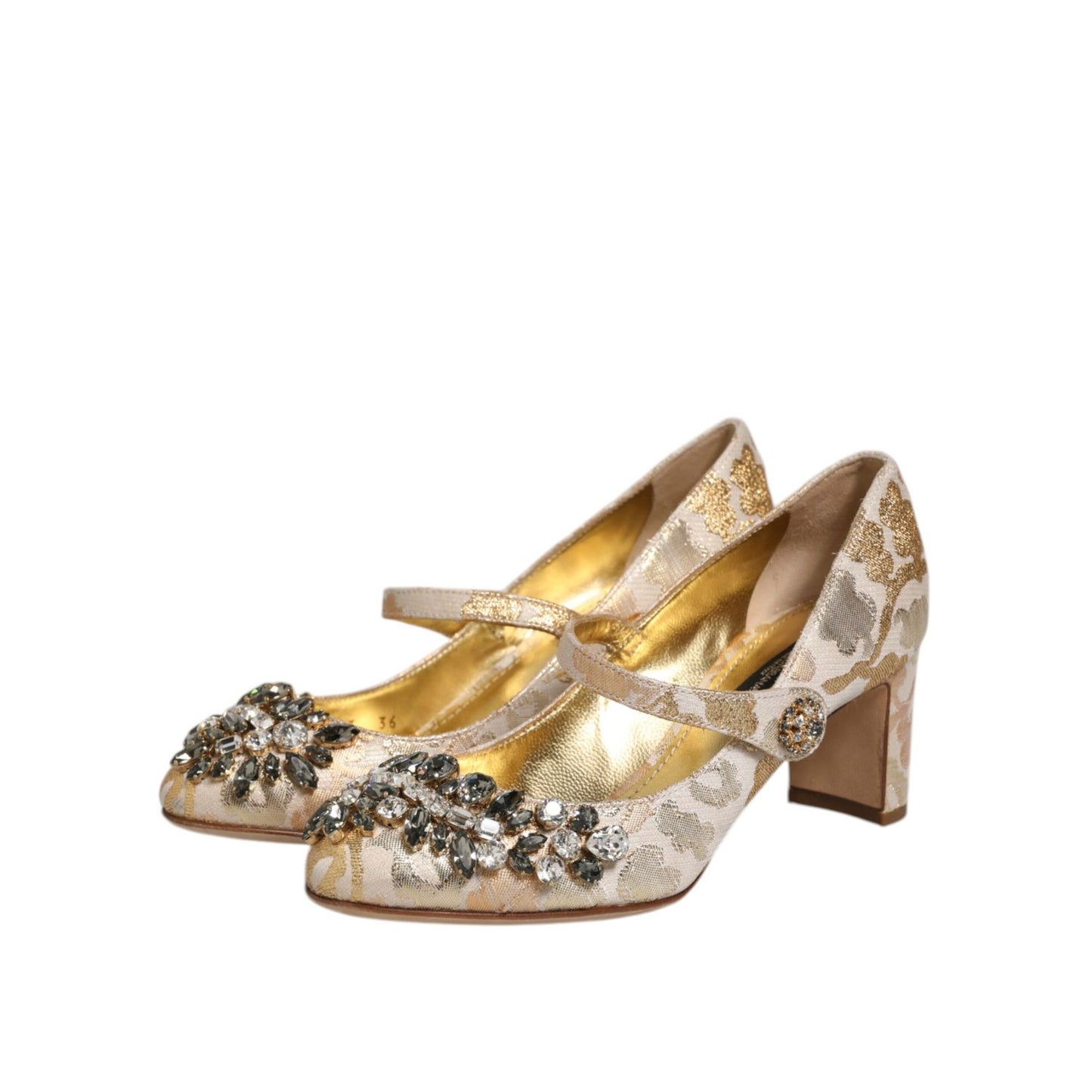 Dolce & Gabbana Gold Jacquard Crystal Mary Janes Pumps Shoes Dolce & Gabbana