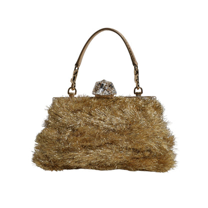 Dolce & Gabbana Gold Vanda Chain Strap Tinsel Crystal Evening Clutch Bag