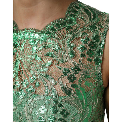Dolce & Gabbana Green Cotton Floral Lace Sheath Midi Dress Dolce & Gabbana
