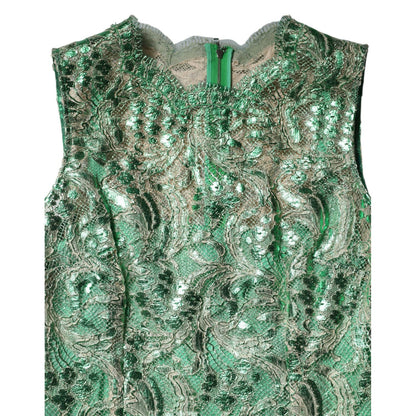 Dolce & Gabbana Green Cotton Floral Lace Sheath Midi Dress Dolce & Gabbana