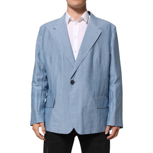 Dolce & Gabbana Light Blue Linen Double Breasted Men Jacket Blazer Dolce & Gabbana