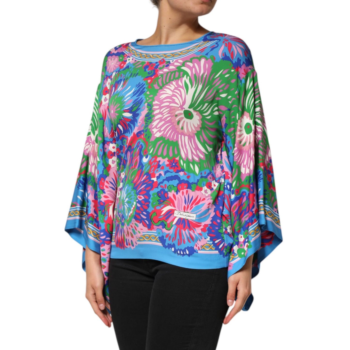 Dolce & Gabbana Multicolor Floral Print Silk Blouse Tunic Top